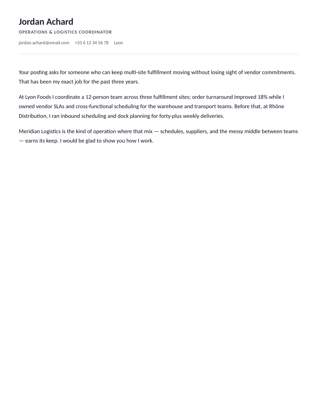 A matching cover letter built with Boost My Resume