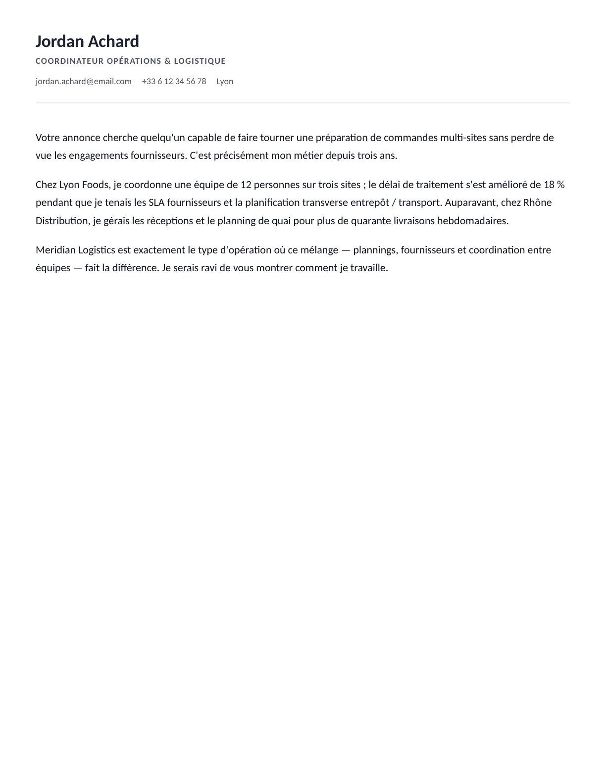 Une lettre de motivation assortie créée avec Boost My Resume