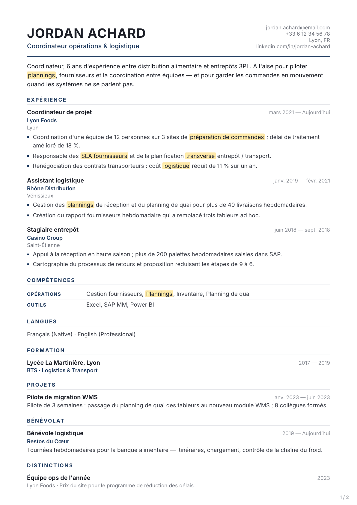 Un CV clair et compatible ATS créé avec Boost My Resume