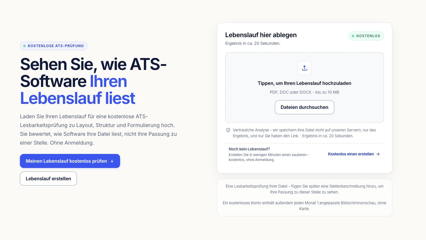 Upload-Bereich des ATS-Checks für PDF- und Word-Lebensläufe