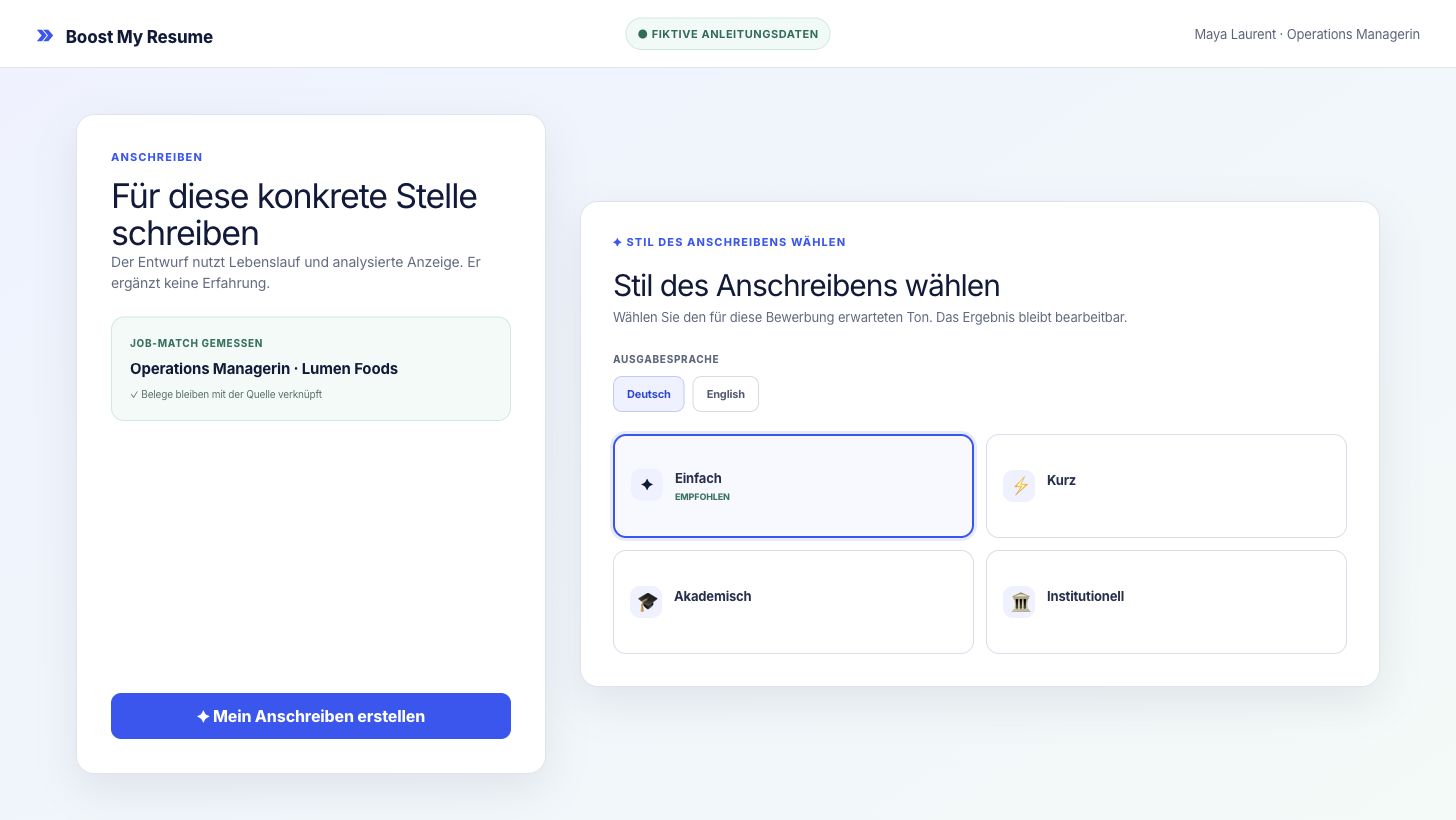 Sprach- und Tonkontext für das Anschreiben an Lumen Foods