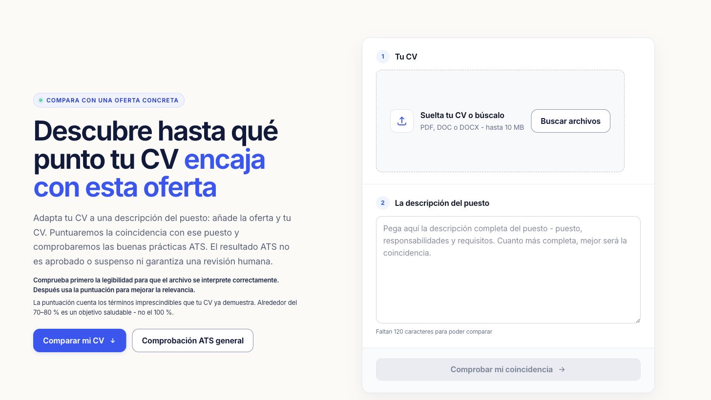 Formulario para comparar un currículum con un puesto ficticio de operaciones
