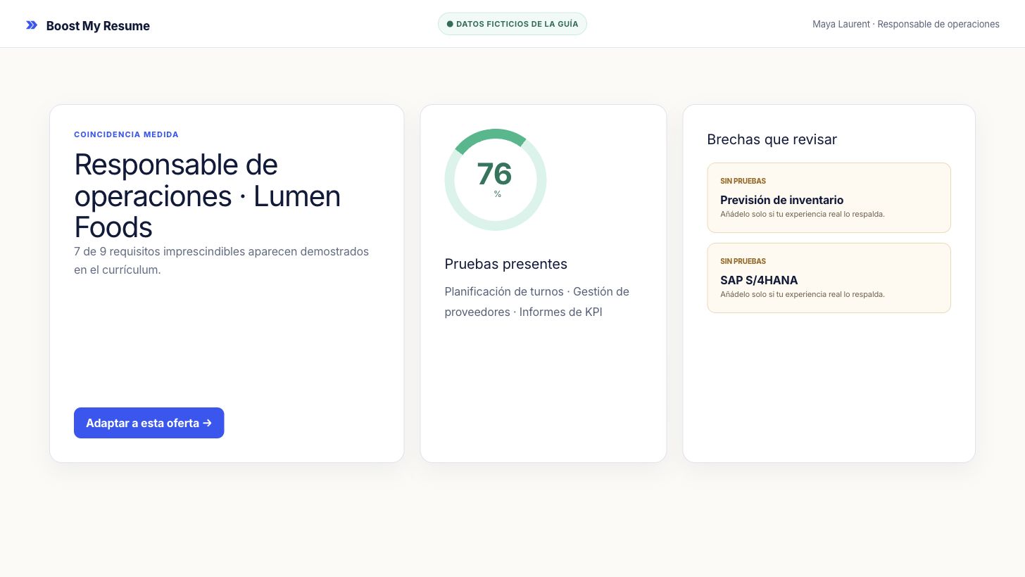 Comparación opcional del mismo currículum y la misma oferta
