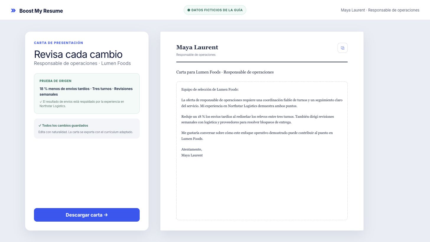 Carta de presentación con IA editable para Lumen Foods con prueba de origen y estado guardado