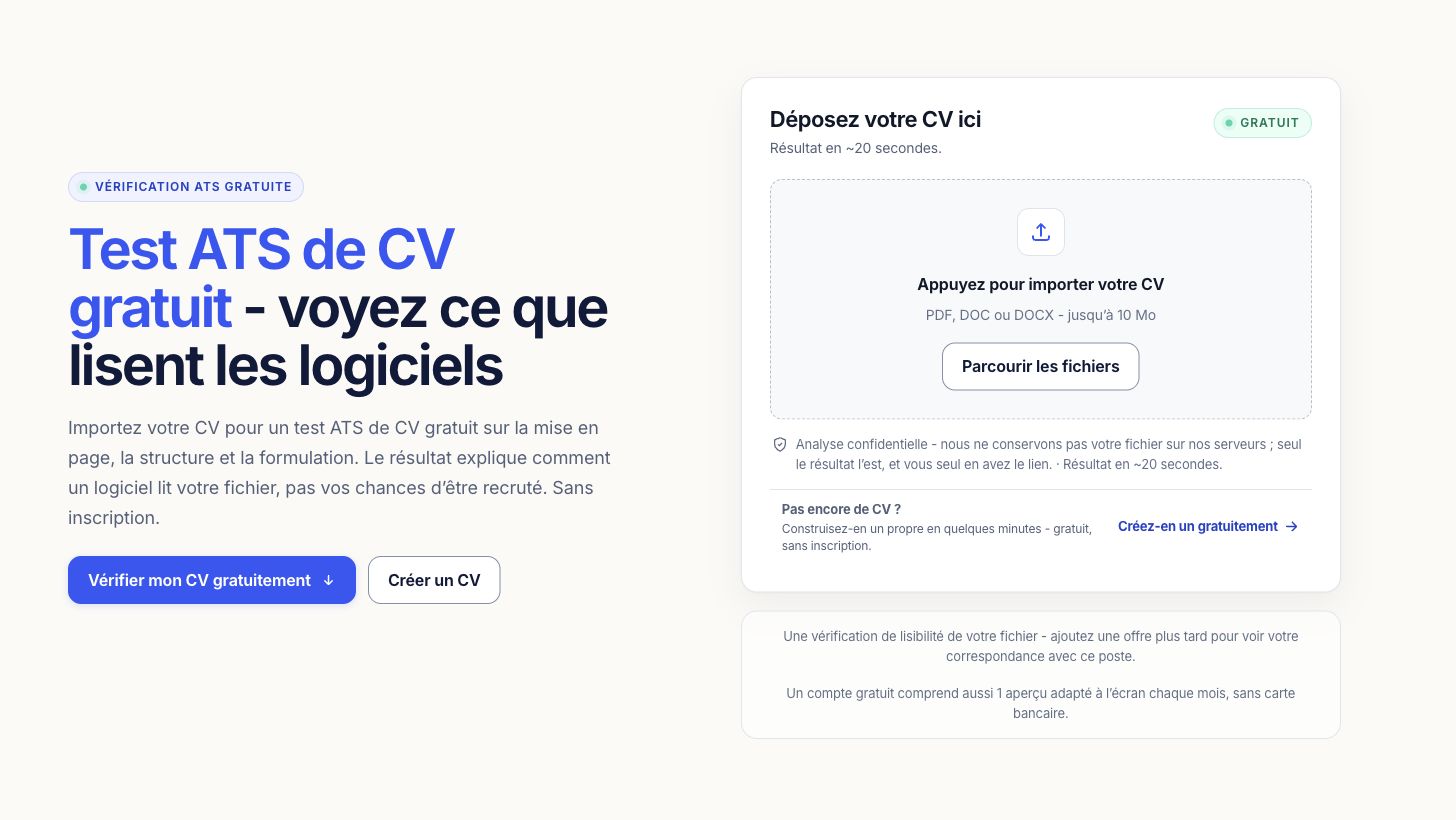 Zone d’import du test ATS pour un CV en PDF ou en Word