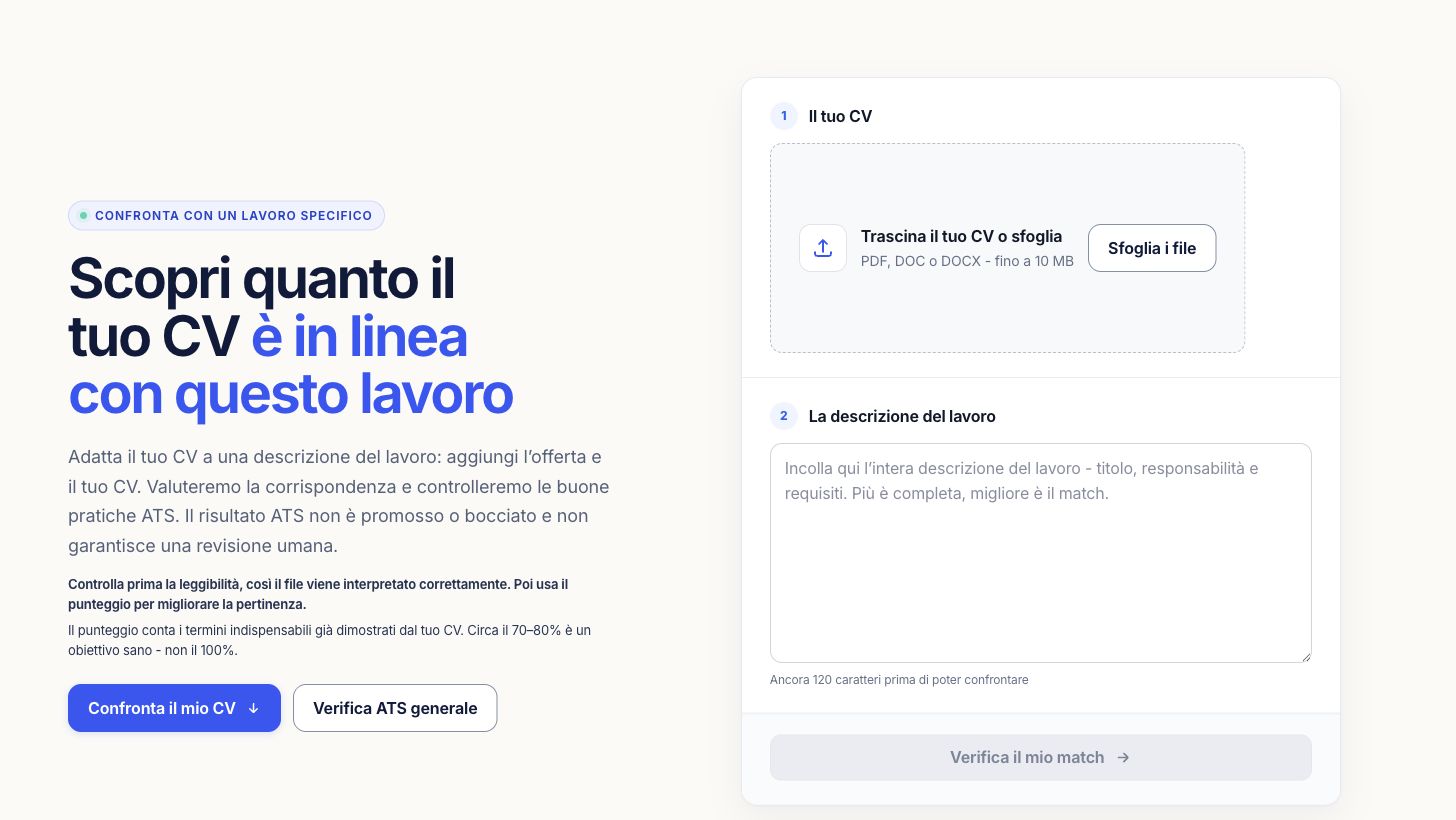 Modulo per confrontare un CV con un ruolo operations fittizio