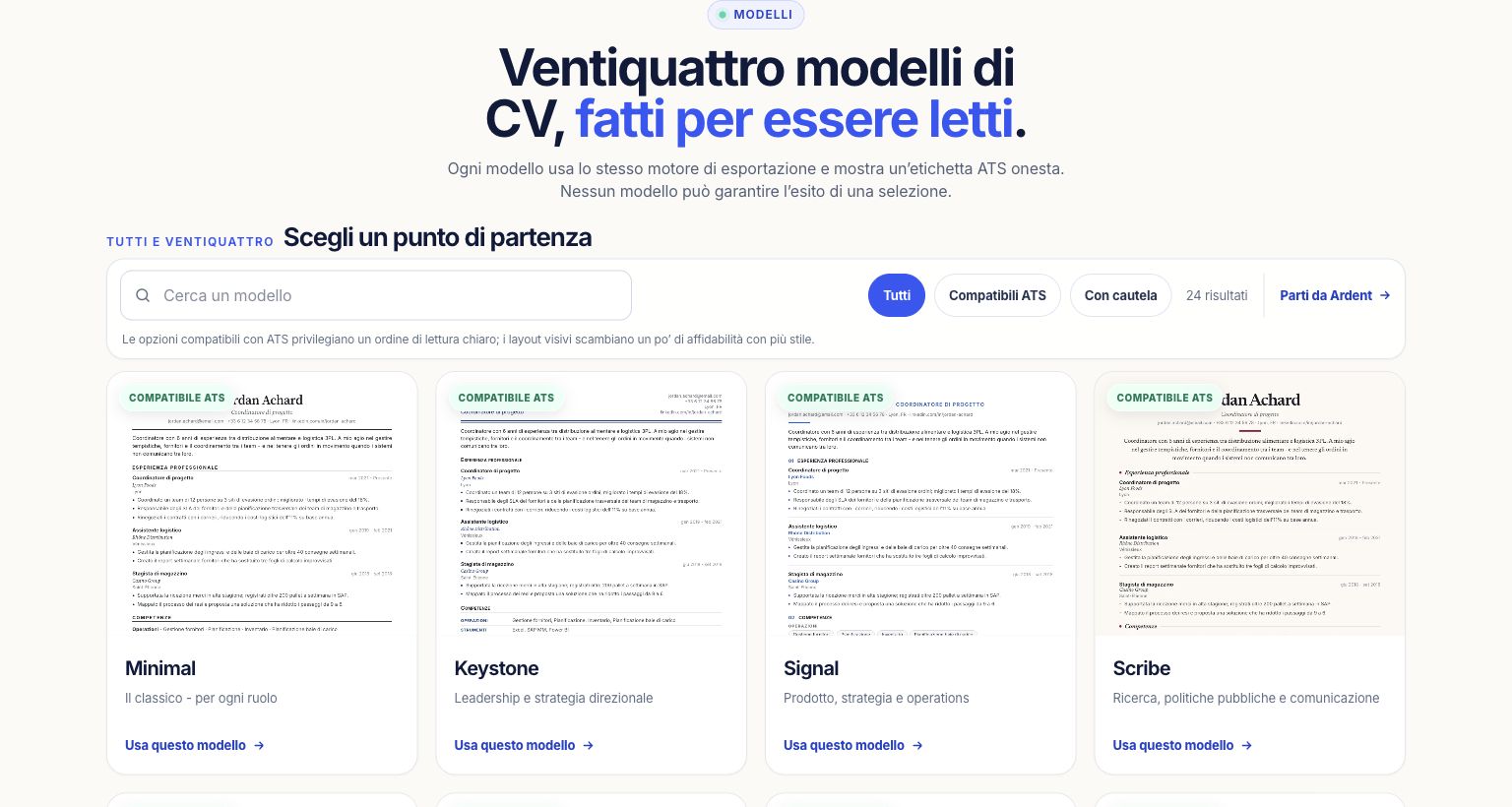 Galleria di modelli di CV con etichette ATS e formati di file