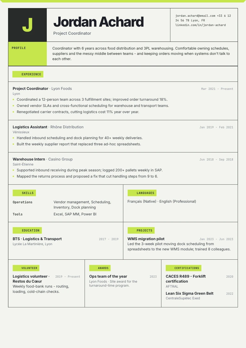 Acrux resume template - first page