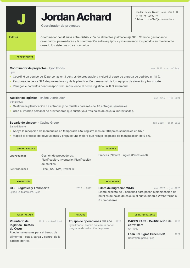 Plantilla de CV Acrux - primera página