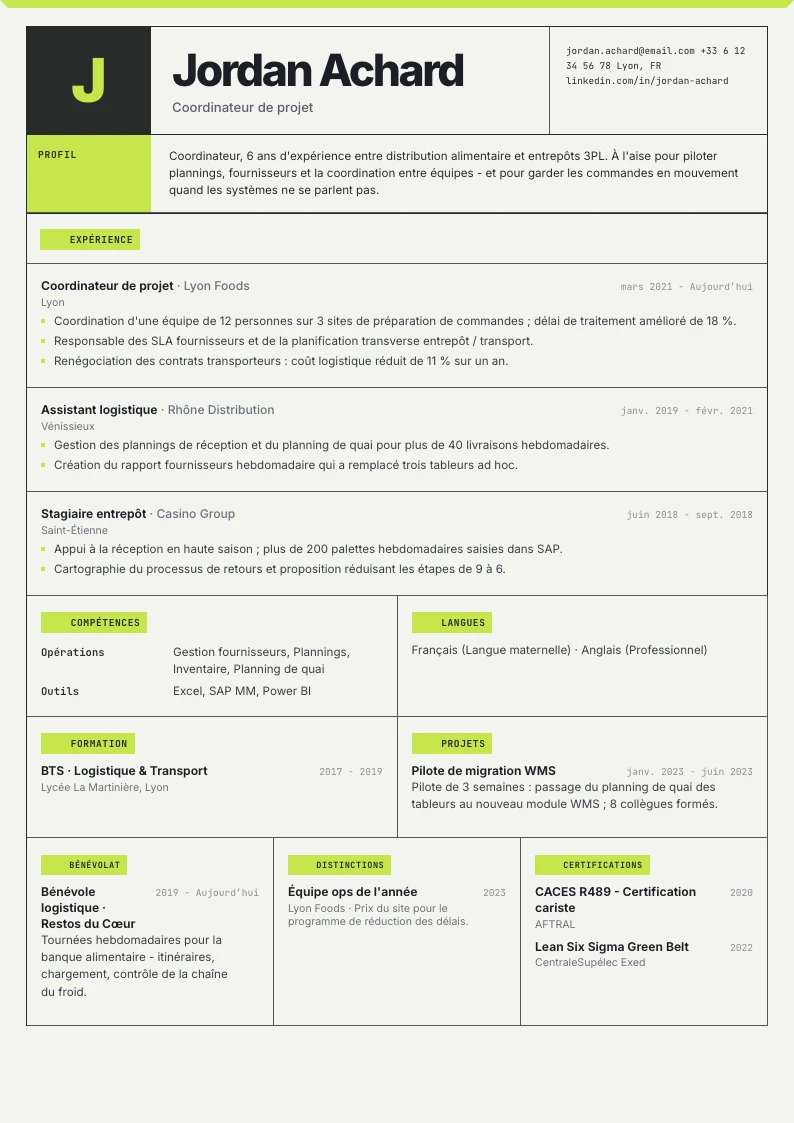 Modèle de CV Acrux - première page