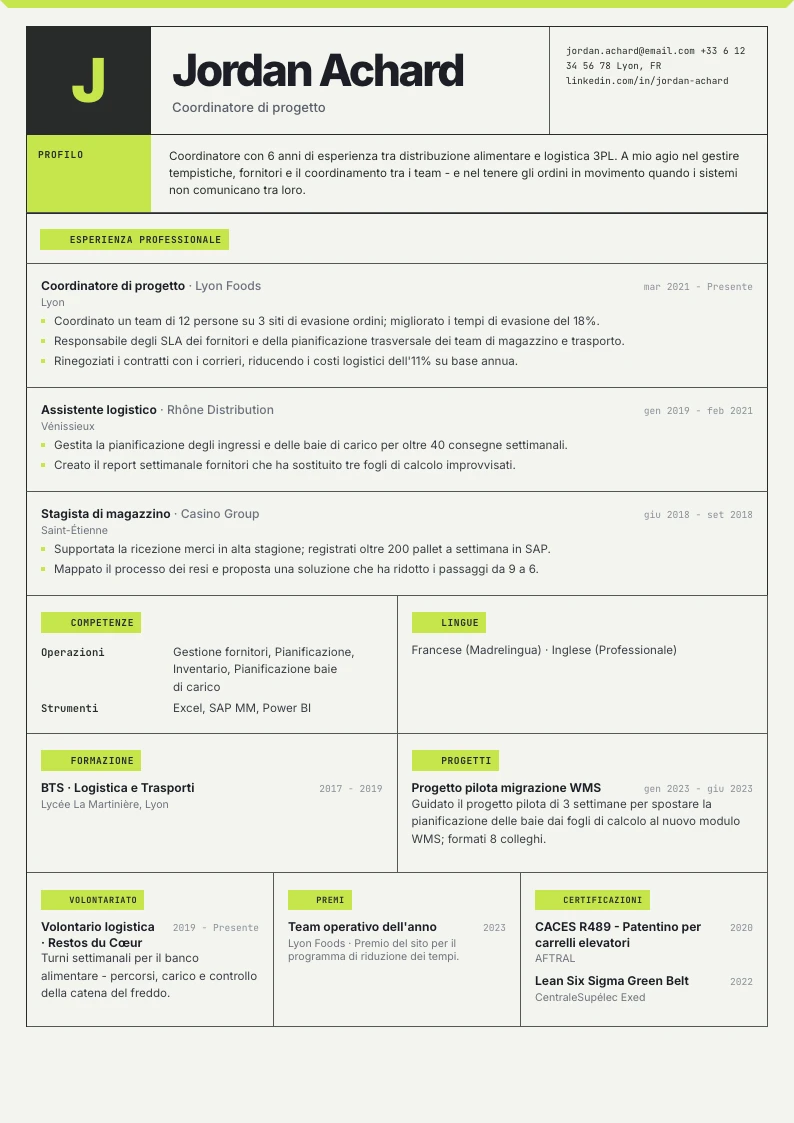 Modello di CV Acrux - prima pagina
