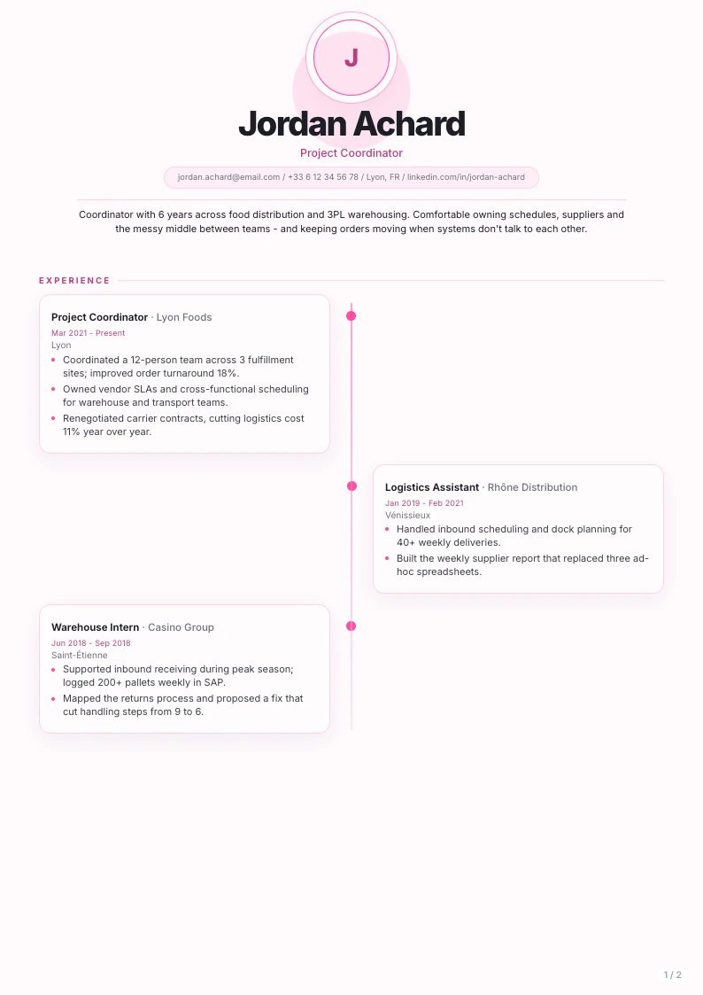 Alnair resume template - first page