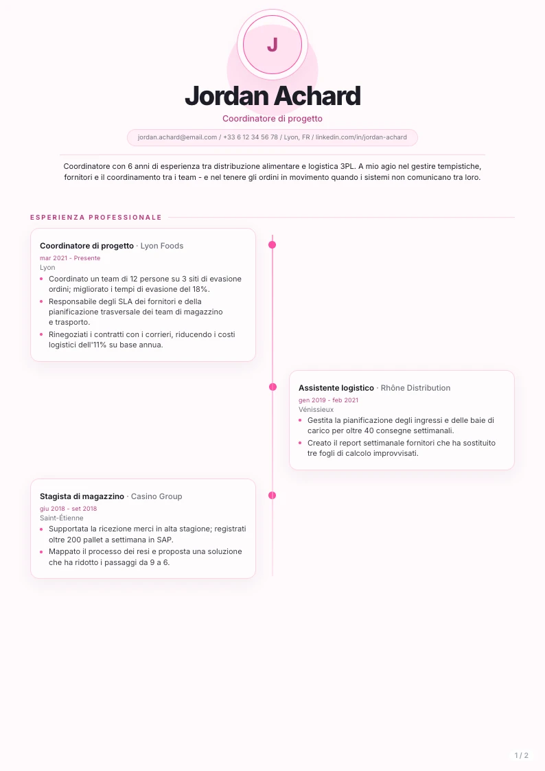 Modello di CV Alnair - prima pagina