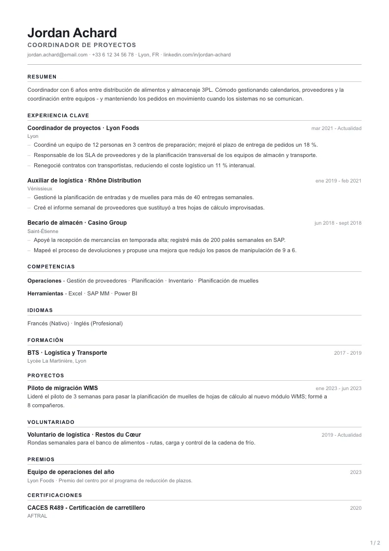 Plantilla de CV Ardent - primera página
