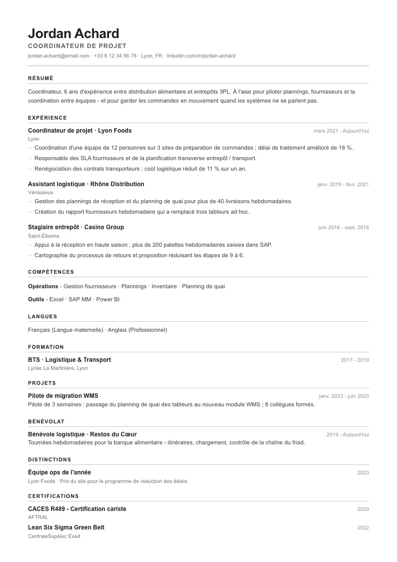 Modèle de CV Ardent - première page