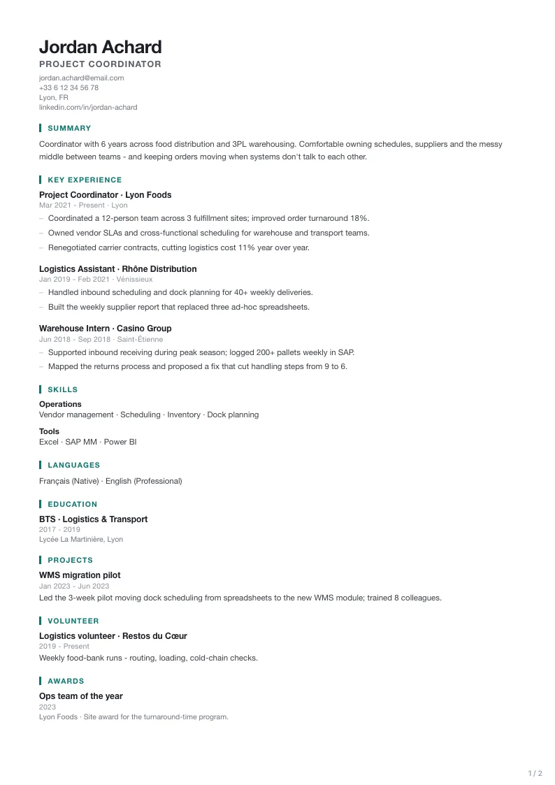 Civic resume template - first page