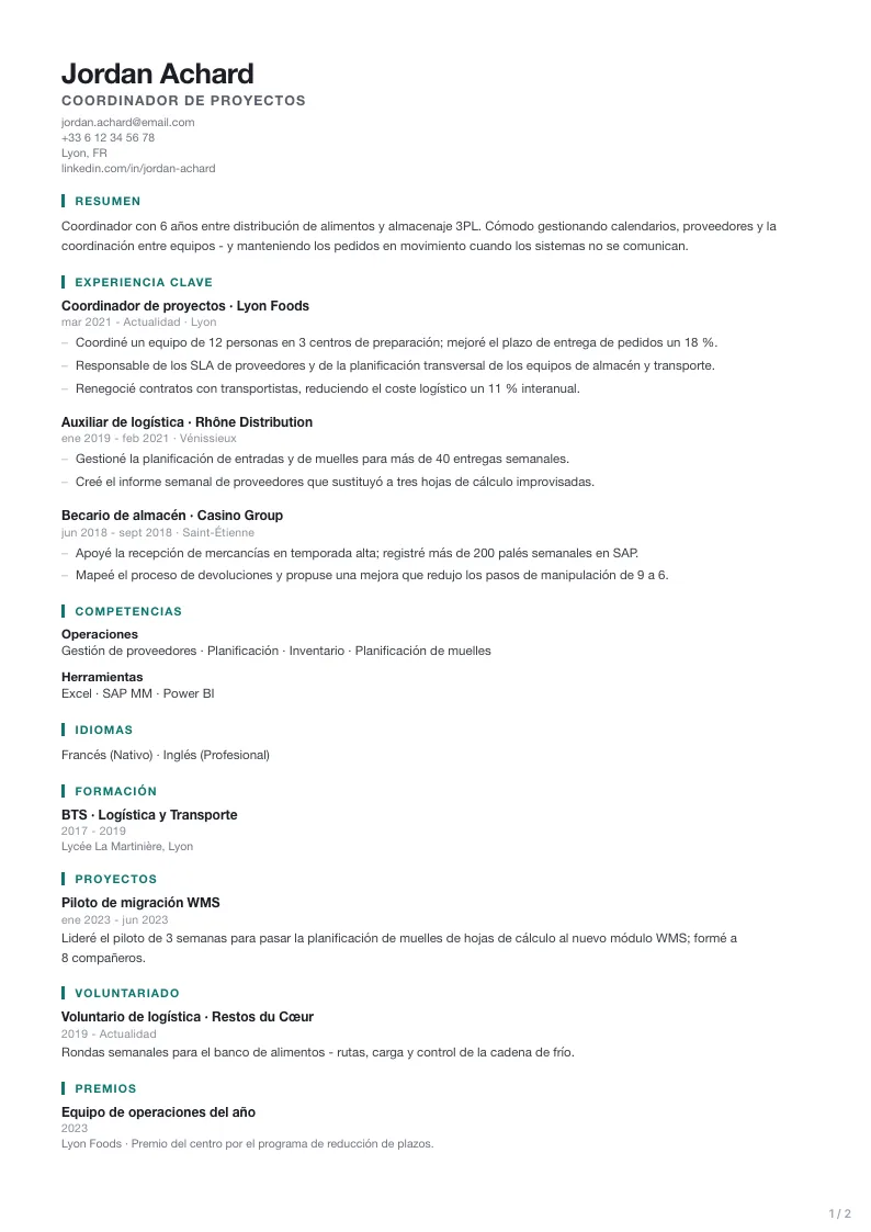Plantilla de CV Civic - primera página