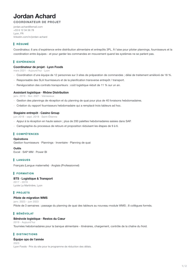 Modèle de CV Civic - première page