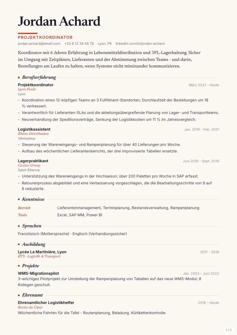 Creative Lebenslauf-Vorlage - erste Seite