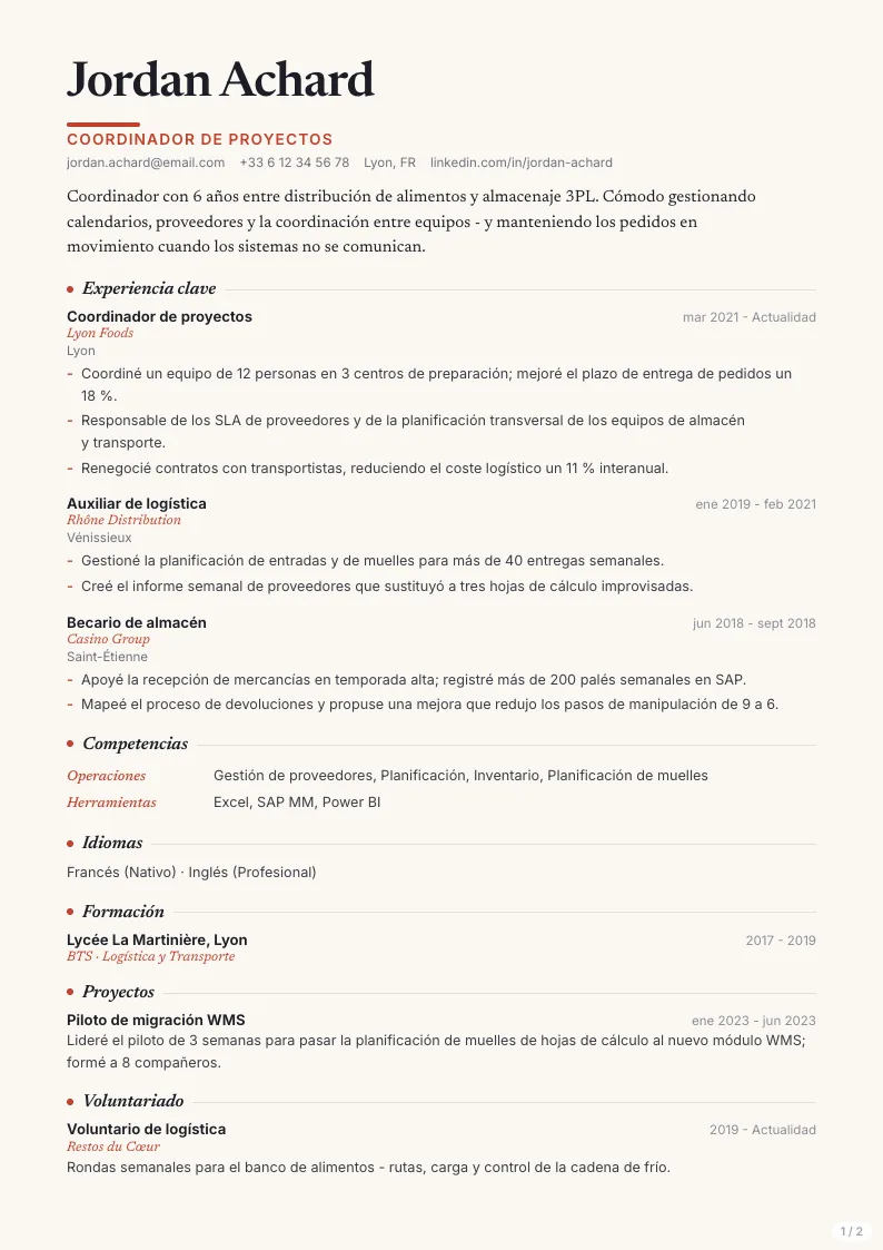Plantilla de CV Creative - primera página