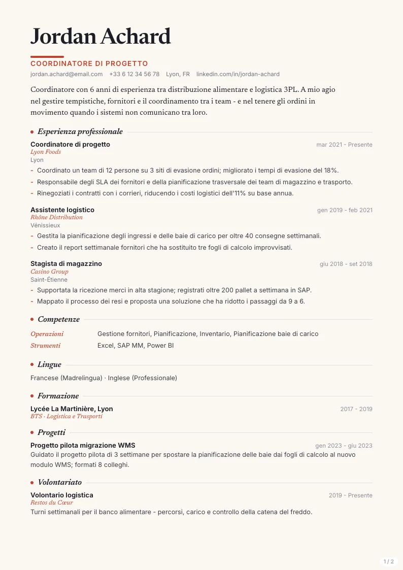 Modello di CV Creative - prima pagina