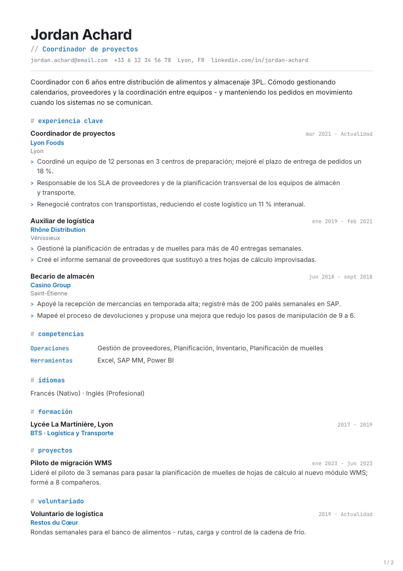 Plantilla de CV Developer - primera página
