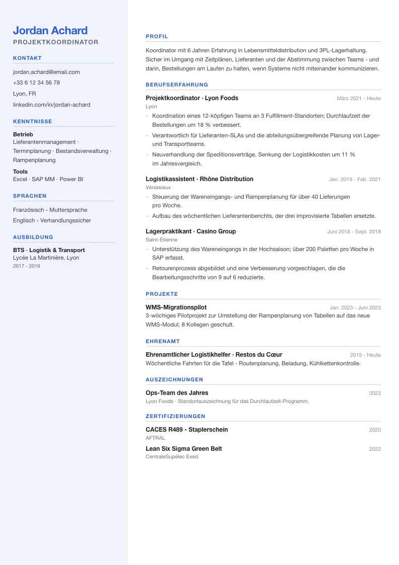Graduate Lebenslauf-Vorlage - erste Seite
