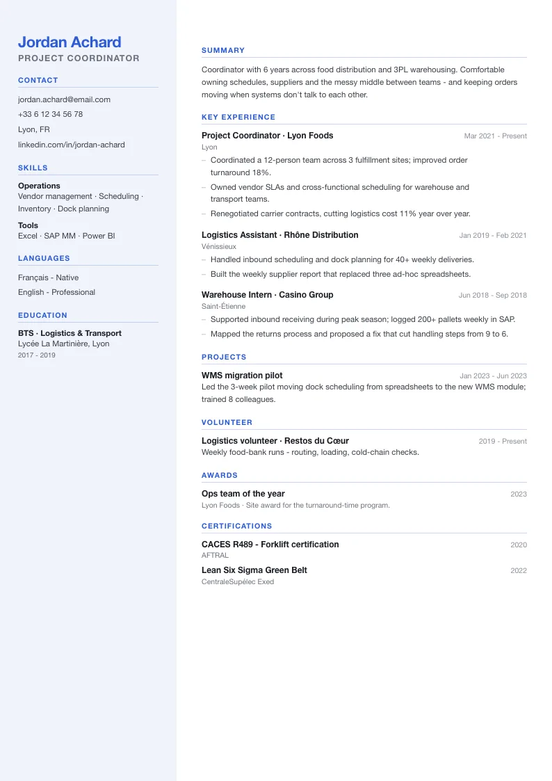 Graduate resume template - first page