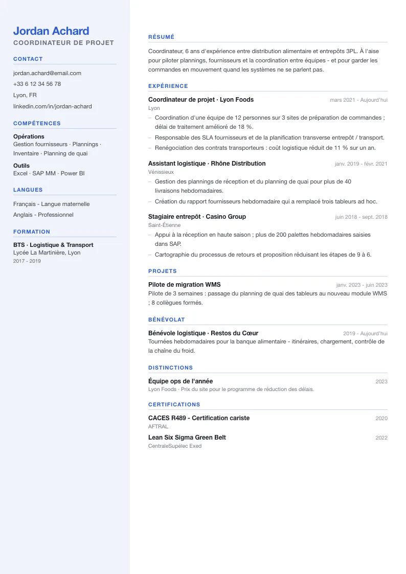 Modèle de CV Graduate - première page