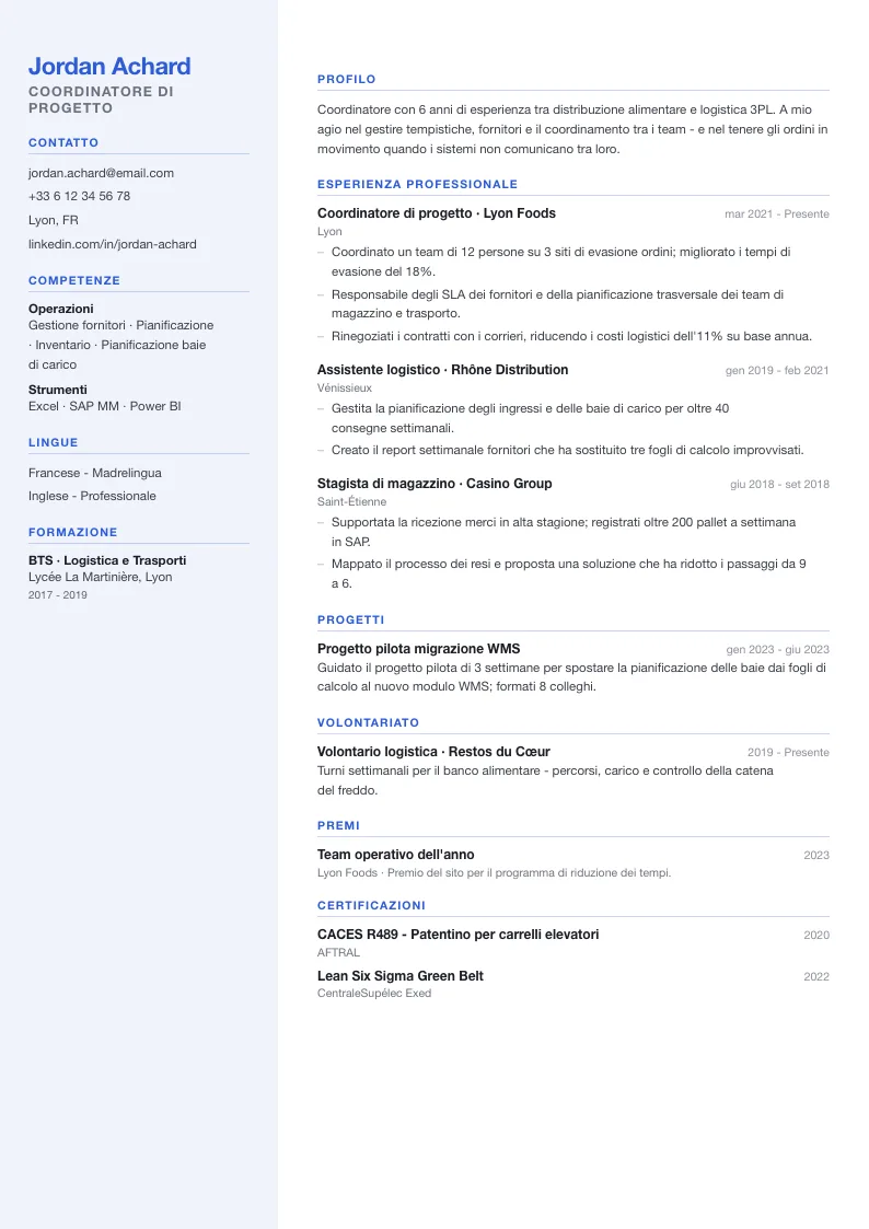 Modello di CV Graduate - prima pagina