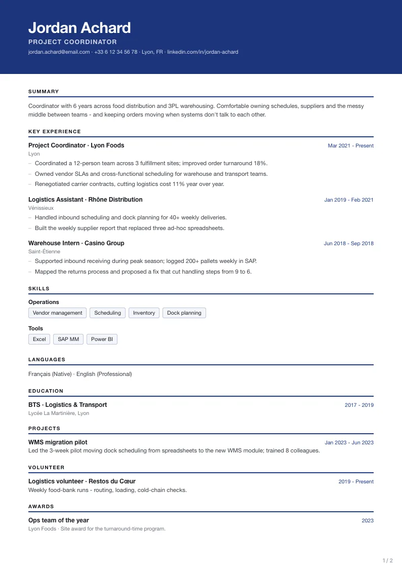 Harbor resume template - first page