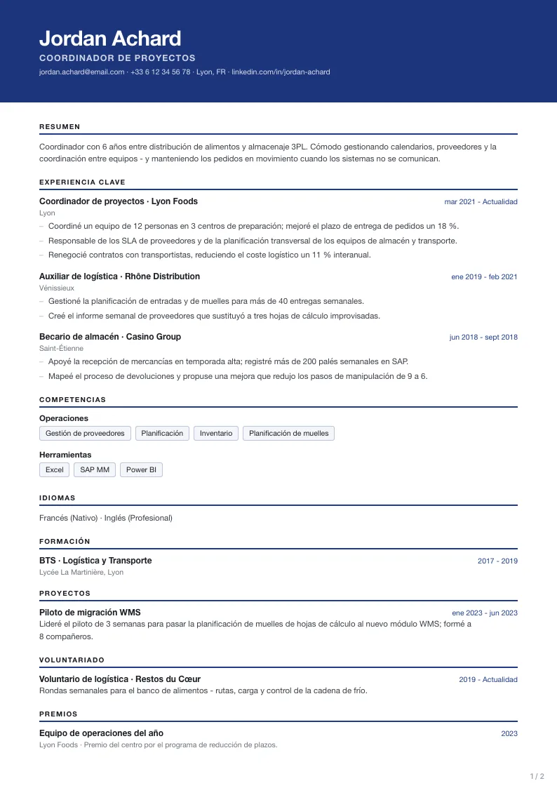 Plantilla de CV Harbor - primera página