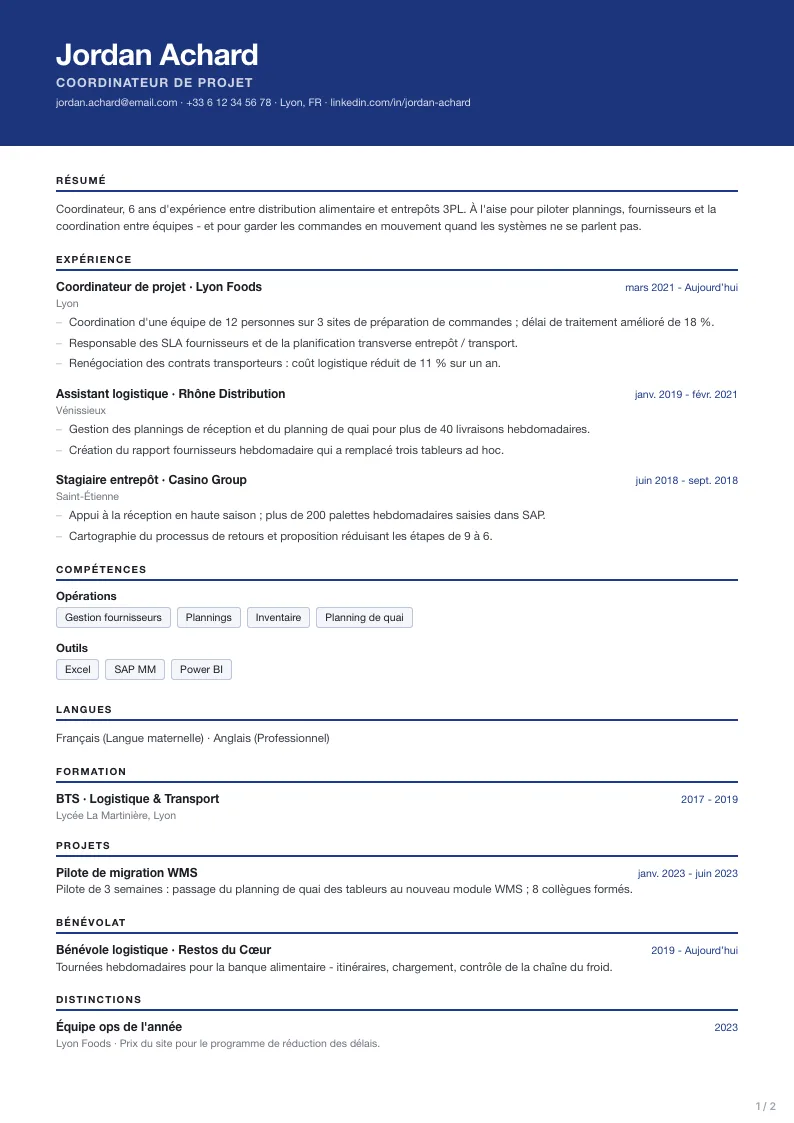 Modèle de CV Harbor - première page