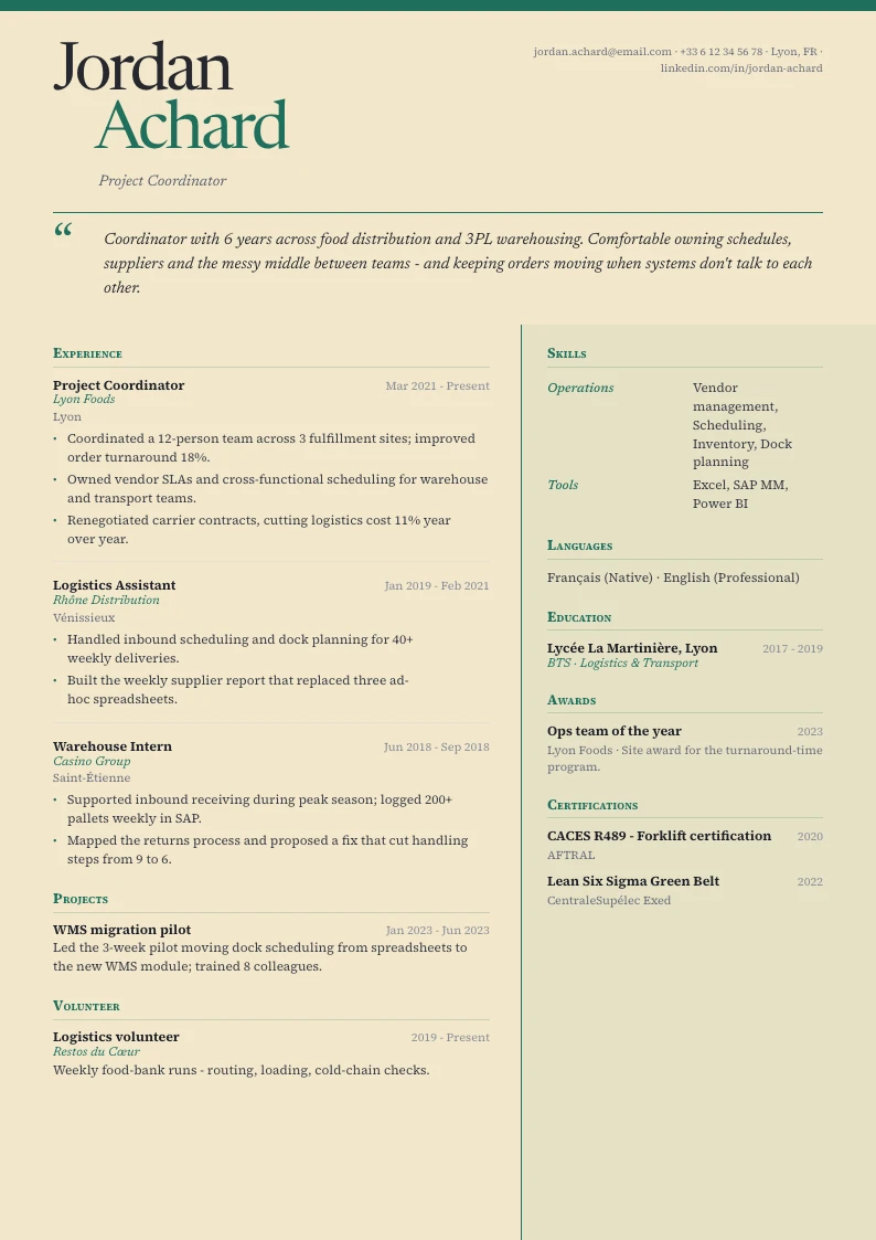 Izar resume template - first page