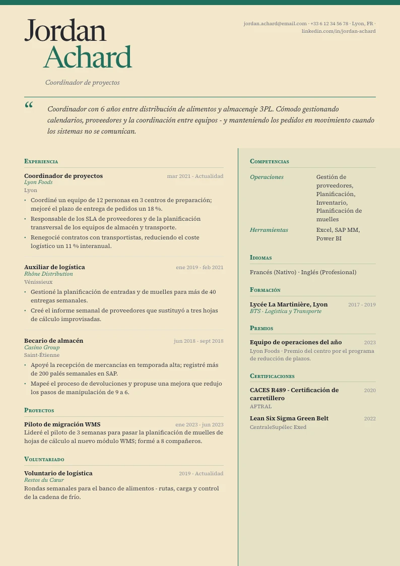 Plantilla de CV Izar - primera página