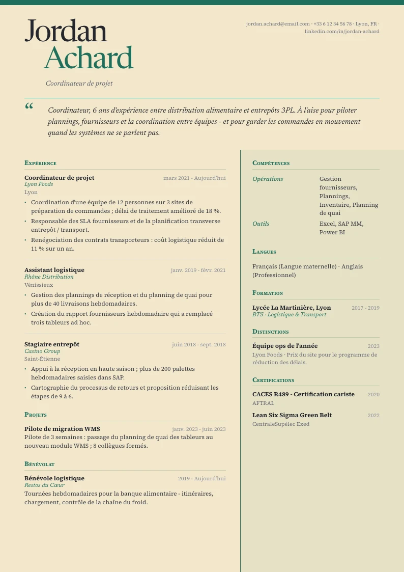 Modèle de CV Izar - première page