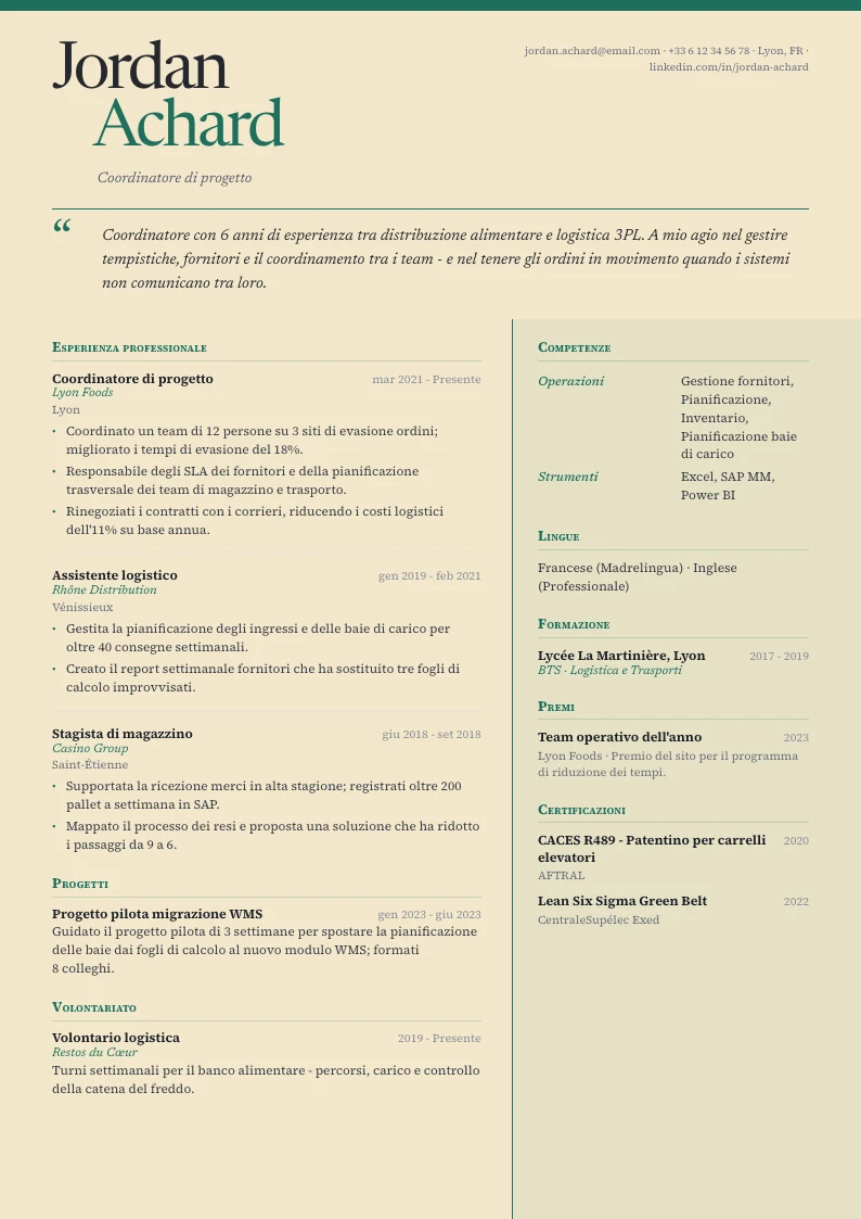 Modello di CV Izar - prima pagina