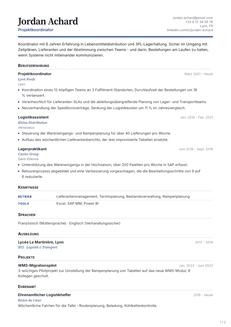 Keystone Lebenslauf-Vorlage - erste Seite