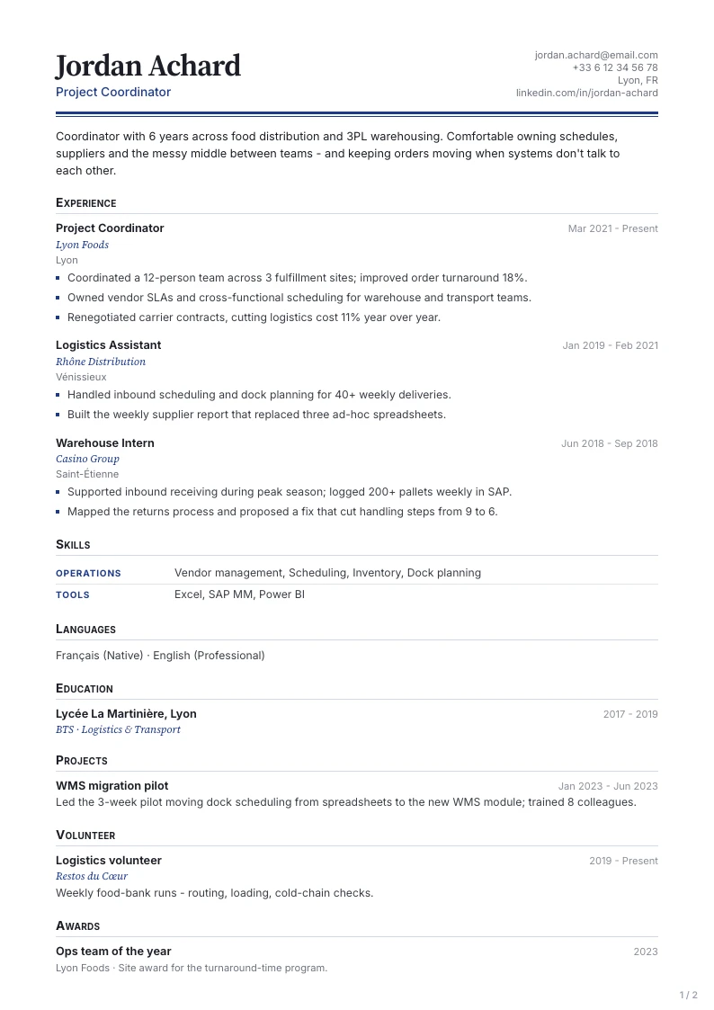 Keystone resume template - first page