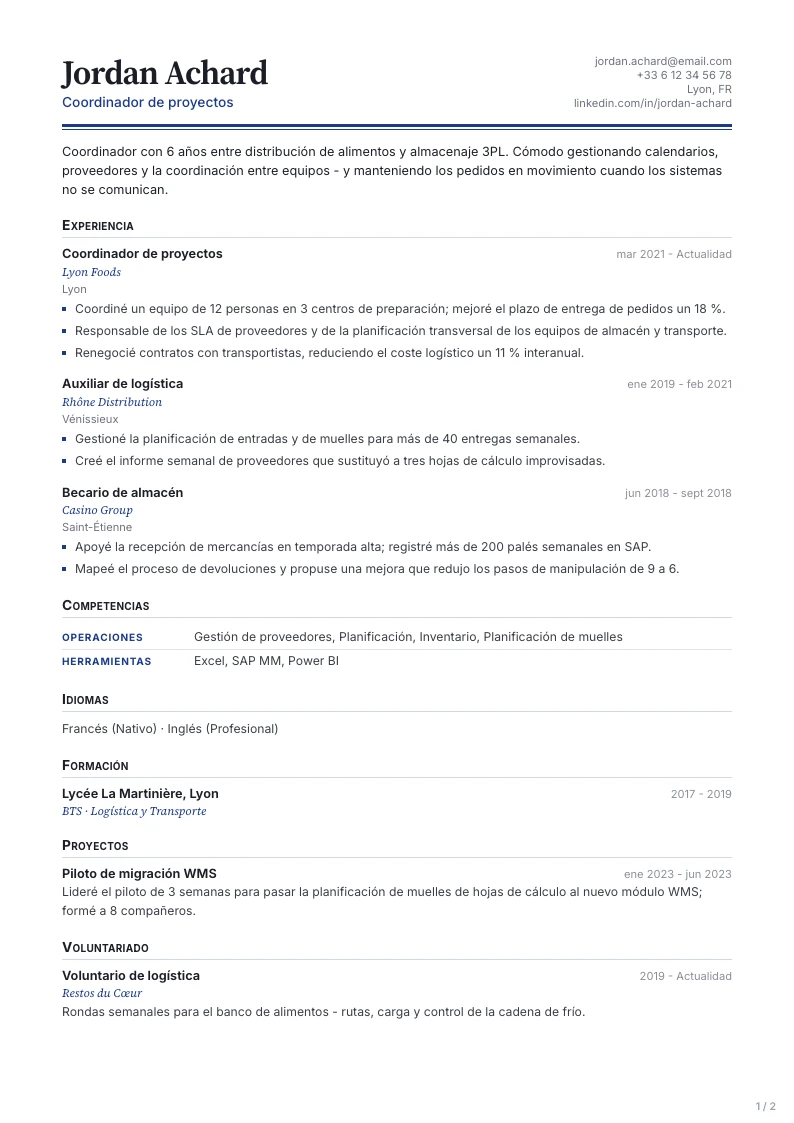 Plantilla de CV Keystone - primera página
