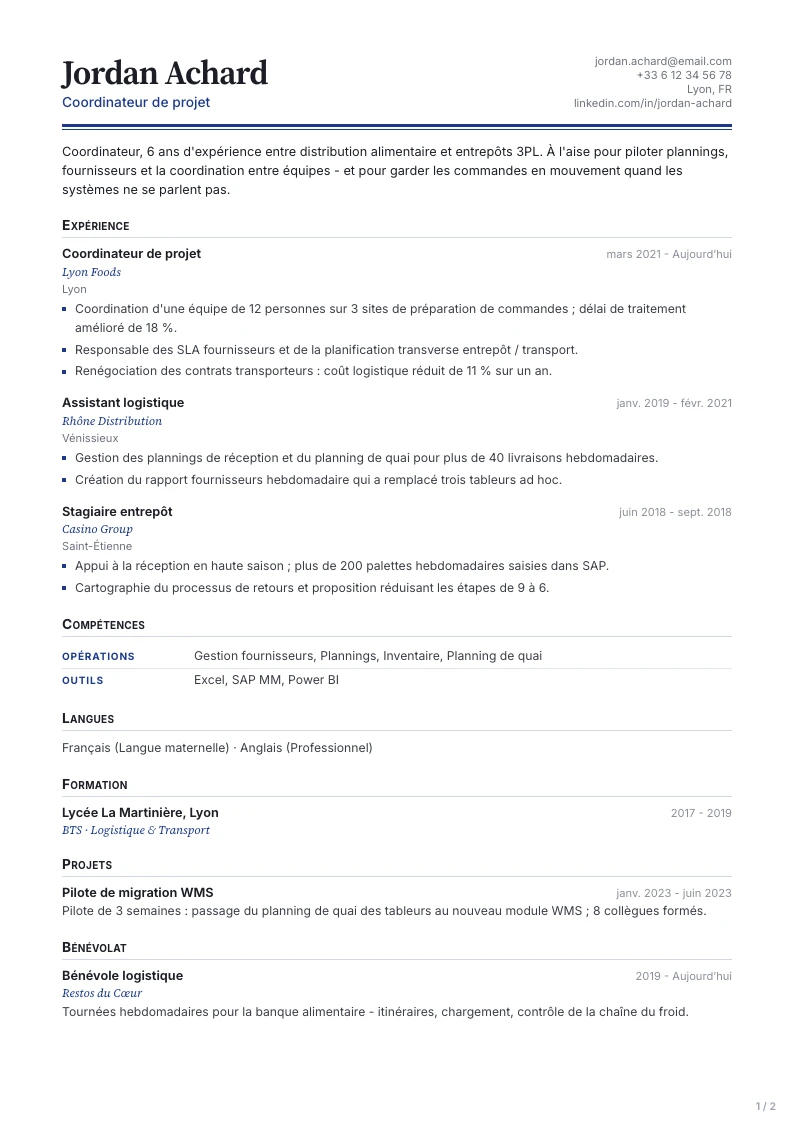 Modèle de CV Keystone - première page