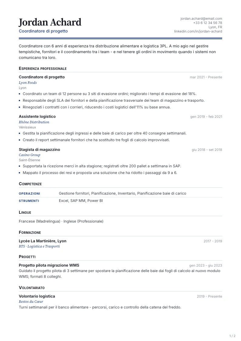 Modello di CV Keystone - prima pagina