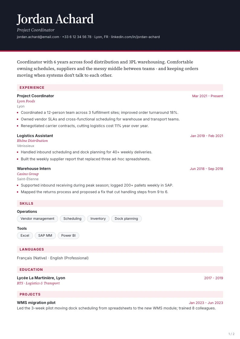 Lumen resume template - first page