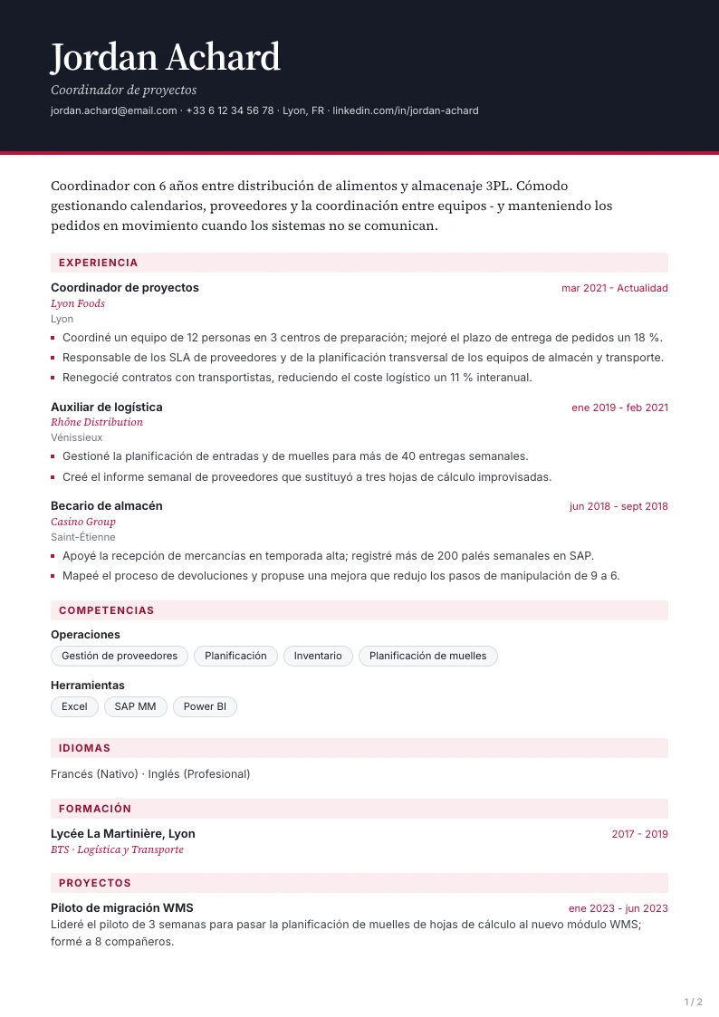 Plantilla de CV Lumen - primera página