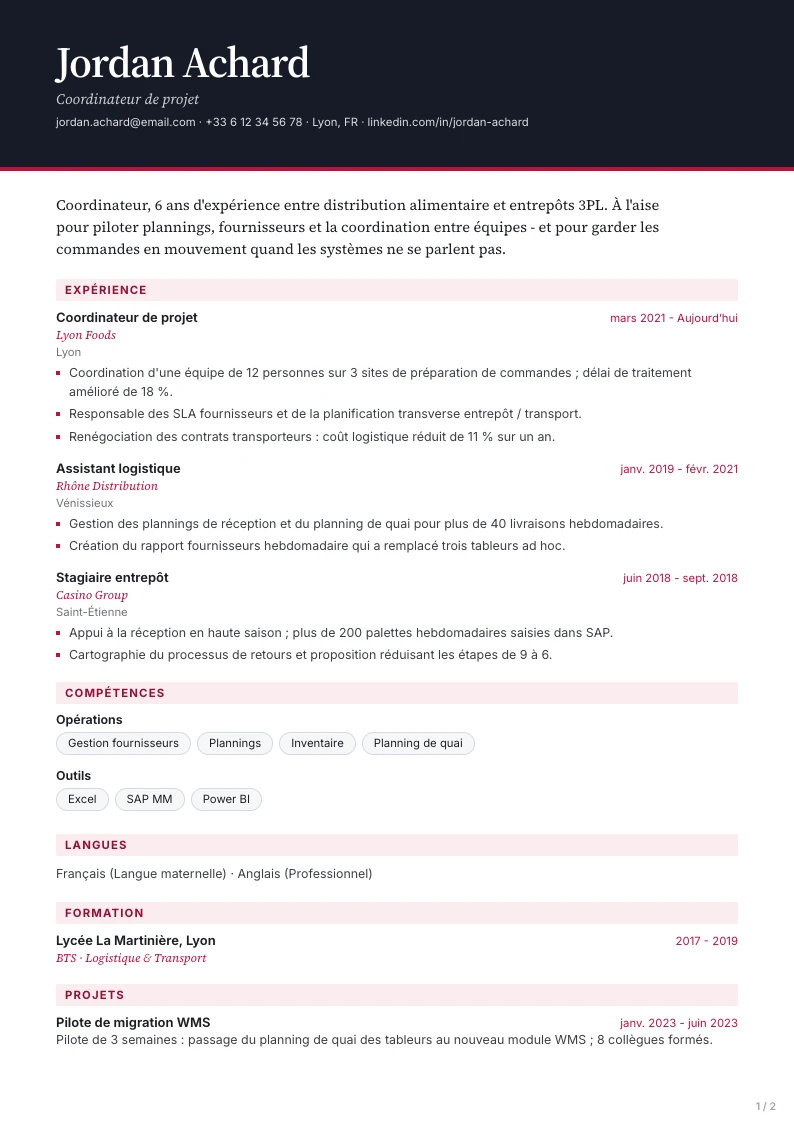 Modèle de CV Lumen - première page