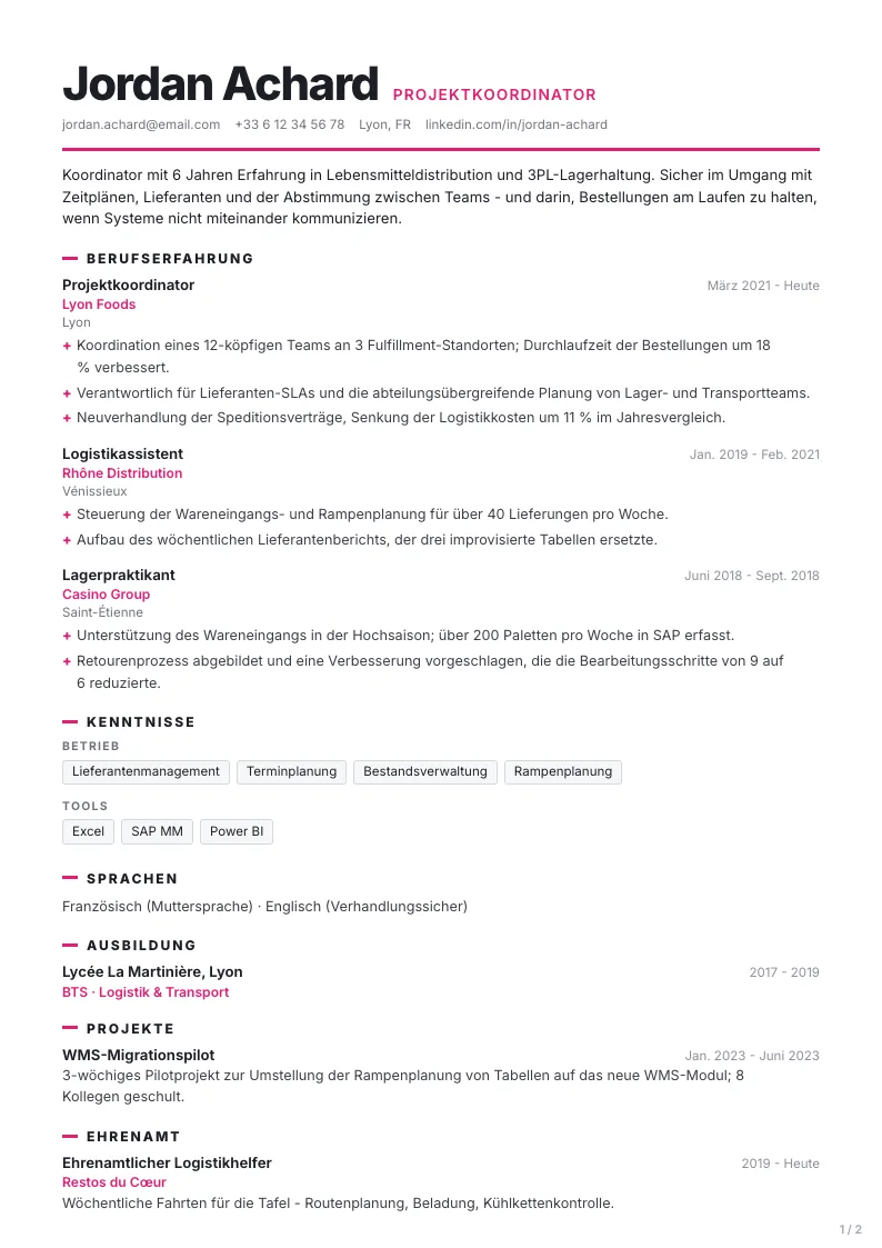 Marketing Lebenslauf-Vorlage - erste Seite