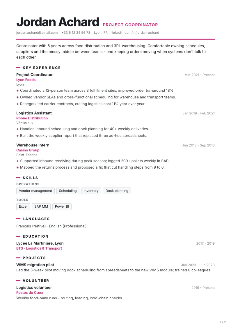 Marketing resume template - first page