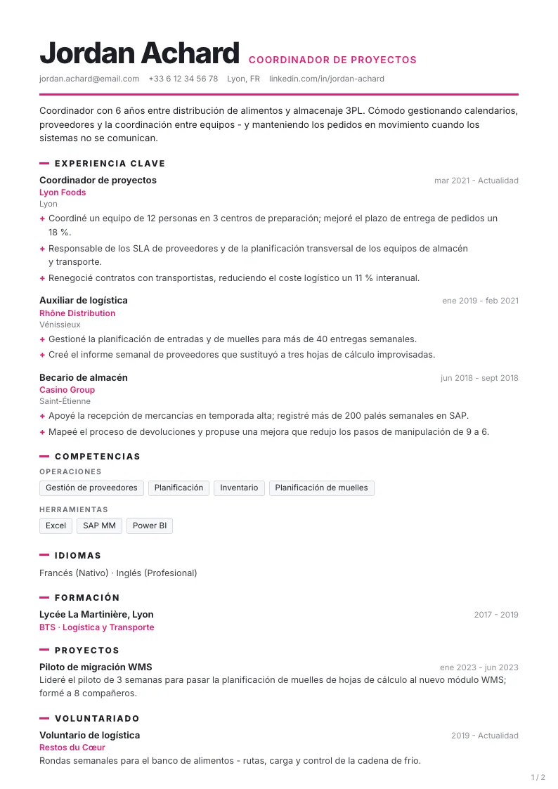 Plantilla de CV Marketing - primera página
