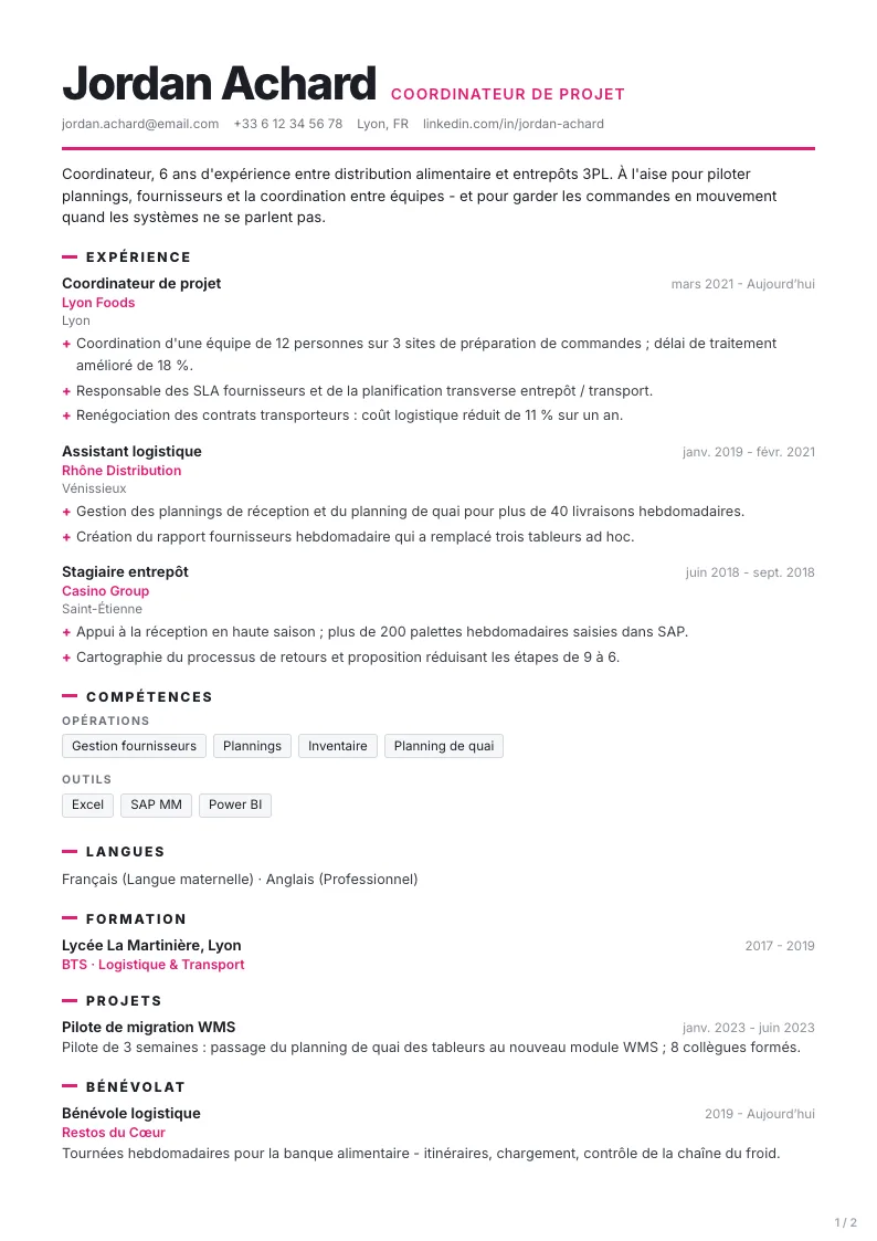 Modèle de CV Marketing - première page