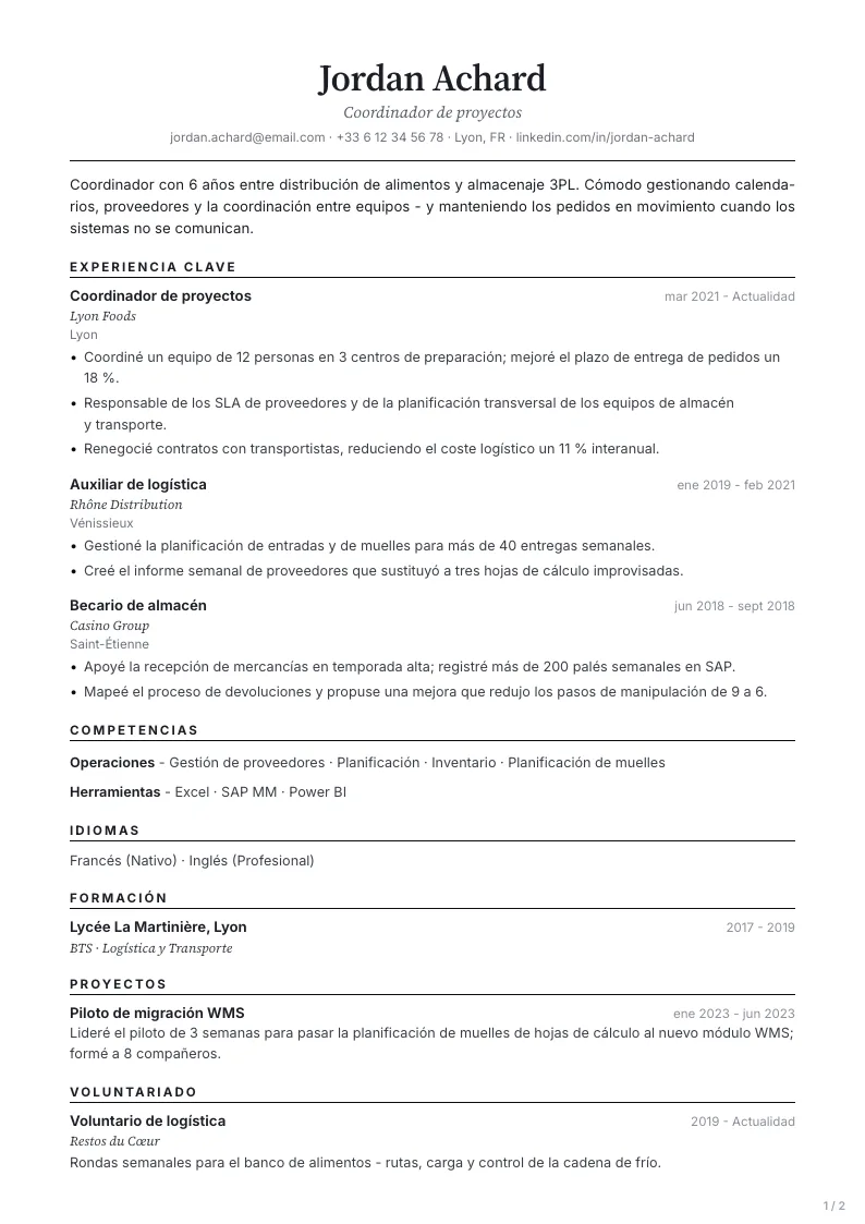 Plantilla de CV Minimal - primera página